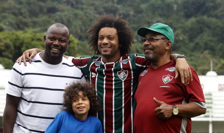 Marcelo com Marcão em visita ao treino do Fluminense 2016 — Foto: Nelson Perez/Fluminense