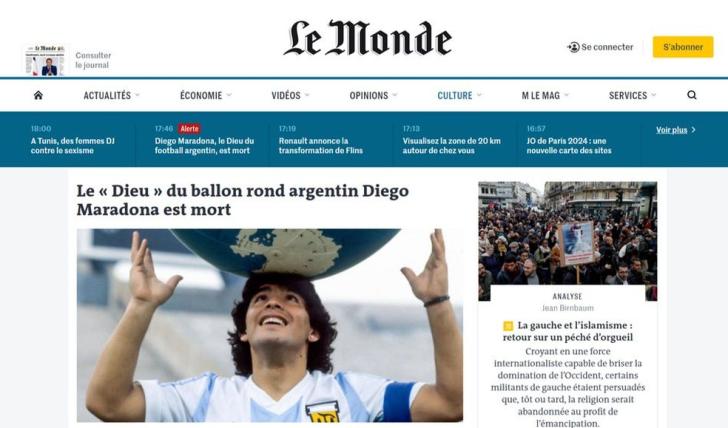 Le Monde - Maradona — Foto: Reprodução / Internet